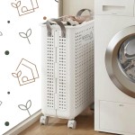 Cesto de Roupa Suja Compacto 35L com Rodas – Organizador de Lavanderia Dobrável, Ventilado, Ideal para Apartamentos Pequenos, Roupas Delicadas e Lingeries – Branco - Imagem 5