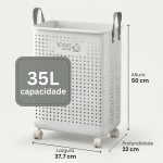 Cesto de Roupa Suja Compacto 35L com Rodas – Organizador de Lavanderia Dobrável, Ventilado, Ideal para Apartamentos Pequenos, Roupas Delicadas e Lingeries – Branco - Imagem 6