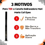 Mari Maria Makeup Caneta Delineadora Cat Eyes, Preta, Longa Duração, Ponta Fina - Imagem 5