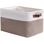 Caixa Cesto Organizador Decorativo de Tecido Linho Dobrável com Alça em Couro Ecológico Multi Uso 38x28x24 cm (Bege)