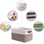 Caixa Cesto Organizador Decorativo de Tecido Linho Dobrável com Alça em Couro Ecológico Multi Uso 38x28x24 cm (Bege) - Imagem 4