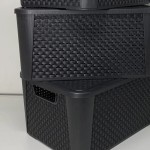 KIT 2 Caixas Organizadoras Rattan Cesto 17L Preta C/Tampa Multiuso - Imagem 4