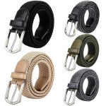 Cinto Masculino Elástico de Lona Tático com Fivela de Metal e Ponteiras em Couro - Trançado Versátil Unissex Casual para Uso Diário - Imagem 4