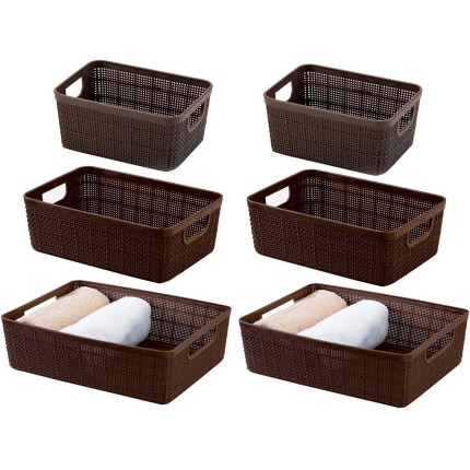 6 Cestos Organizadores Multiuso Decorativo Rattan Home Organizer 2P-2M-2G Cor: Marrom