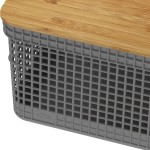 Cesto Organizador Grid c/Tampa de Bambu 8L Chumbo OU - Imagem 2