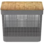 Cesto Organizador Grid c/Tampa de Bambu 8L Chumbo OU - Imagem 3