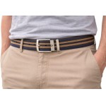 Kit 2 Cintos Masculino Trançado com Listras, Azul Marinho, Verde e Bege, Fivela Prateada, Ajustável - BASE NOBRE - Imagem 4