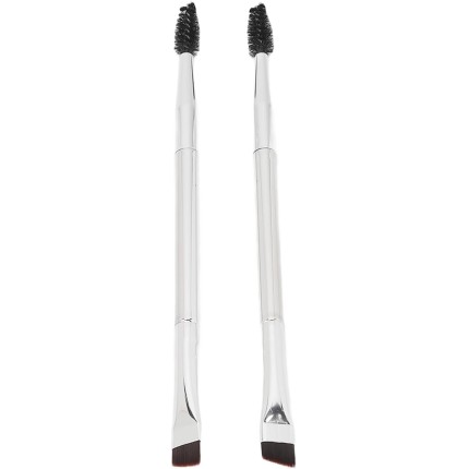 2 peças de escova de sobrancelha dupla prateada, cabelo macio, maquiagem espiral, escova de cílios, ferramenta cosmética