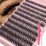 200 conjuntos de cílios individuais em cachos D 40D, variando de 8 a 16 mm, kits de extensão de cílios extra espessos e reutilizáveis com escova e pinça