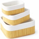 3 Cestos Organizadores de Bambu Premium Multiuso para Banheiro Cozinha e Lavanderia
