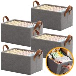 4 Caixas Organizadoras Dobráveis para Guarda-Roupa e Gavetas – Cestos Organizadores em Tecido com Alças, Cinza, Multiuso para Roupas e Closet (Reforçado)
