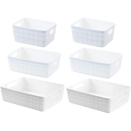 6 Cestos Organizadores Multiuso Decorativo Rattan Home Organizer 2P-2M-2G Cor: Branco