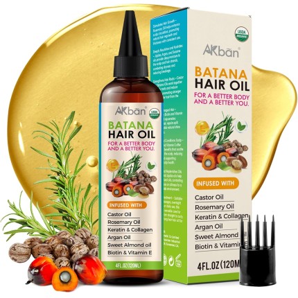AKBAN Óleo de crescimento capilar com óleos 100% puros de batana, rícino, alecrim e semente de abóbora – infundido com biotina, queratina e vitamina E – Tratamento de fortalecimento e espessamento