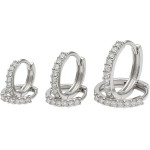 AURUM SEMIJOIAS Kit Conjunto Trio de Brincos 3 Furos Argolas Prateadas Finas Cravejadas em Zircônias Tradicionais Folheadas a Prata com Fechos Tipo Click de 3 Tamanhos, Pequeno, Médio e Grande Meninas Mulheres Feminino Presente, Aniversário, Mães, Esposa, Namorada.