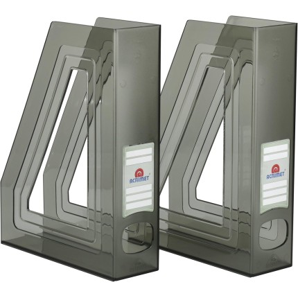 Acrimet Porta Revistas Classic Line – Organizador para Estantes, Armários e Prateleiras, Cor Fumê, 2 Peças, 277.1
