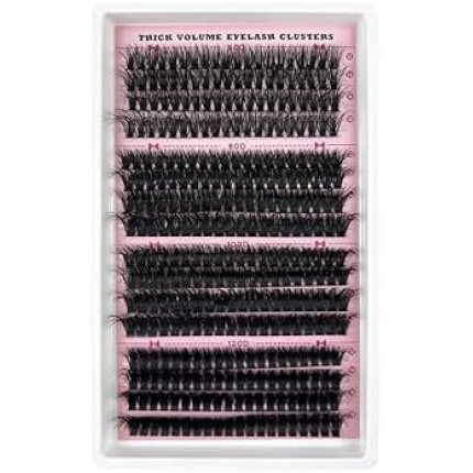 Aglomerados de cílios de grande capacidade, cílios individuais 60D+80D+100D+120D, extensões de cílios em forma de cachos grossos, cílios finos de 9-18 mm, contêm escova de cílios e pinça