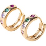Brinco Argola Dourado com Fecho Click e Micro Zircônia Colorida Semijoia Folheada a Ouro 18k