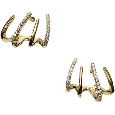 Brinco Ear Cuff Feminino em Aço Inoxidável com "Strass" – Semijoia Moderna, Leve e Elegante, Estilo Contemporâneo sem Necessidade de Furo – Dourado – Acompanha Bolsa de Veludo