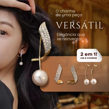 Brinco Feminino 2 em 1 "Diamond" com Pérola e Zircônias – Design Moderno e Clássico em Dourado – Acessório Versátil e Sofisticado – Luxo e Estilo para Mulheres Elegantes – Acompanha Bolsa de Veludo