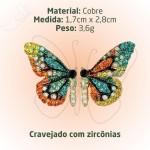 Brinco Feminino Borboleta "True Colors" em Cobre com Zircônias Coloridas – Estilo, Leveza e Elegância - Acompanha Bolsa de Veludo