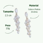 Brinco Feminino Cravejado com Zircônias "Pure Leaf" em Cobre – Design Luxo e Sofisticação – Acompanha Bolsa de Veludo - Imagem 2