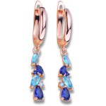 Brinco Feminino Cristais Zircônia Azul "Puro Brilho" – 4,1cm – Semijoia Elegante Clássica e Versátil para Todas as Ocasiões – Acompanha Bolsa de Veludo