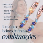 Brinco Feminino Cristais Zircônia Azul "Puro Brilho" – 4,1cm – Semijoia Elegante Clássica e Versátil para Todas as Ocasiões – Acompanha Bolsa de Veludo - Imagem 2