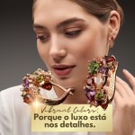 Brinco Feminino Luxo "Vibrant Colors" – Cristais Coloridos, Semijoia Premium com Zircônias, Clássico e Elegante – Estilo Aesthetic e Sofisticação – Acompanha Bolsa de Veludo - Imagem 2