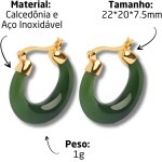 Brinco Feminino "Marina" em Calcedônia Verde e Aço Inoxidável – Argola Delicada, Energia e Proteção - Acompanha Bolsa de Veludo - Imagem 2