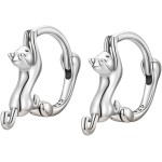 Brinco Feminino Minimalista Gato em Prata 925 - "Cute Love" | Hipoalergênico, Leve, Elegante, Amante de Gatos - Acompanha Bolsa de Veludo
