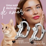 Brinco Feminino Minimalista Gato em Prata 925 - "Cute Love" | Hipoalergênico, Leve, Elegante, Amante de Gatos - Acompanha Bolsa de Veludo - Imagem 2