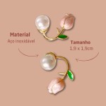Brinco Feminino Pérola Tulipa "Belle Petit" em Aço Inoxidável Dourado com Pérola Sintética – Elegância e Versatilidade – Acompanha Bolsa de Veludo - Imagem 2