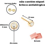 Brinco Infantil Para Bebê Ponto De Luz Antialérgico/hipoalergênico com tarraxa baby Banhado á ouro 18k - Imagem 2