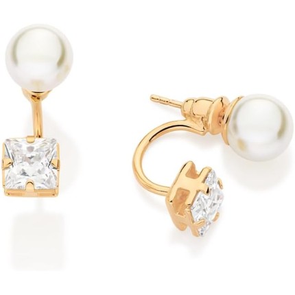 Brinco Rommanel Banhado a Ouro 18k com Pérolas Sintéticas e Zircônias - 527599