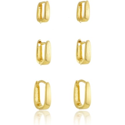 Brinco Trio 3 Pares Argolas Banhado a Ouro 18k