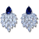 Brincos Femininos Festa Luxo "Mystic Feather" – Cravejado em Zircônias Marquise – 4 Cores – Moderno, Elegante e Sofisticado – Acompanha Bolsa de Veludo
