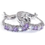 Brincos de argola de zircônia cúbica verde/azul/roxo/rosa para mulheres na cor prata