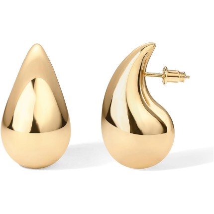 Brincos de argola grossa de gota dourada para mulheres, leves, estilo gota de 25 mm, acessórios diários elegantes