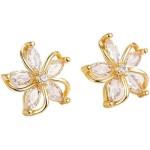 Brincos de flor banhados a ouro 14 k delicado de zircônia cúbica para mulheres, leves, hipoalergênicos, pequenos, brincos lisos minimalistas, joias simples, presente para ela