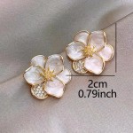 Brincos de flor dourada para mulheres, camélia, pérola, delicada, floral, boêmio, brincos femininos - Imagem 2