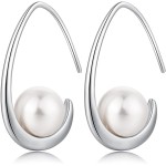 Brincos femininos com pingente de imitação de pérolas redondas modernas, prata, temperamento, elegante, joia feminina, 0.94, Latão, Sem pedra preciosa Pérola sintética