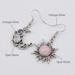 Brincos femininos com pingente de sol e lua assimétricos Boho - Brincos vintage de opala celestial - Presente exclusivo de joias boêmias - Imagem 2