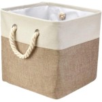 Caixa Cesto Organizador De Tecido Linho dobrável Offwhite Alça Algodão Trançado (33x33x33cm)