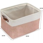 Caixa Cesto Organizador Decorativo de Tecido Linho Dobrável com Alça em Couro Ecológico Multi Uso 38x28x24 cm (Rosa) - Imagem 2