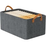 Caixa Organizadora Cinza Reforçada Com Inox E MDF -26 L- Cesto Multiuso 47x28x20 Dobrável Empilhável Resistente Lavável Compacta Anti Poeira Anti Mofo - Ideal Para Roupas, Tênis, Acessórios (1)