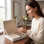 Caixa Porta Joias Maleta Organizadora com Tranca Estojo em Couro PU para Colar Anel Brinco e Pulseira Interior Aveludado Divisórias Ajustáveis Design Compacto com Alta Durabilidade (Branca) - Imagem 2