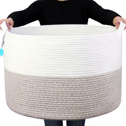 Casaphoria Cesta de corda de algodão 2GG – cesto de roupa suja de 55 x 55 x 35 cm com alça