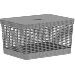 Cesto Caixa Organizadora Grid 20Lts com Tampa Ou Martiplast Cor:Cinza
