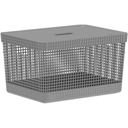 Cesto Caixa Organizadora Grid 20Lts com Tampa Ou Martiplast Cor:Cinza