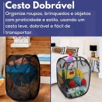 Cesto Dobrável de Roupas e Brinquedos Preto 112 Litros – Organizador Multiuso com Alças em Poliéster para Lavanderia, Banheiro e Quarto – Leve, Espaçoso e Resistente - Imagem 2